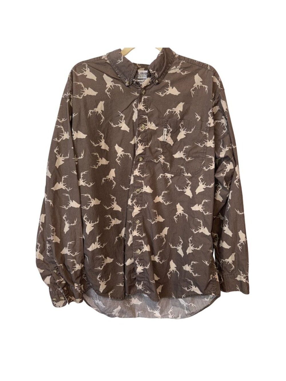Columbia Mens Brown Long Sleeve Shirt With Deer Print Size L